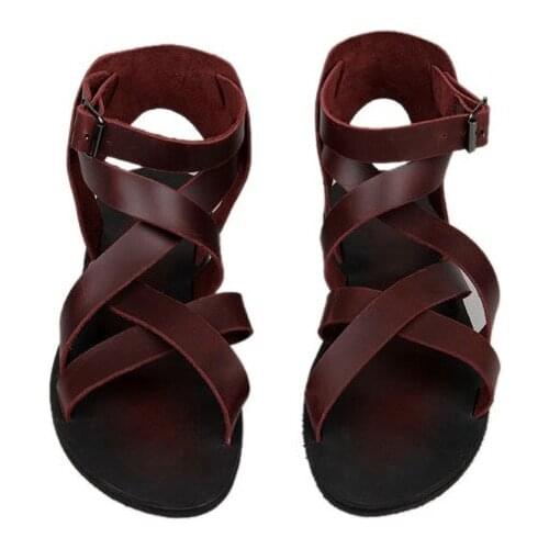 Summer Men New Fashion Roman Leather Casual Flat Shoes Male Comfortable Casual Sandals Men Buckle Strap Sandals Free Shipping