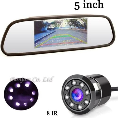 5Inch HD Rearview Car Mirror Monitor Video Input 800*480 12V+8 IR CCD Car reversing backup Rear Camera Waterproof PARKING ASSIST