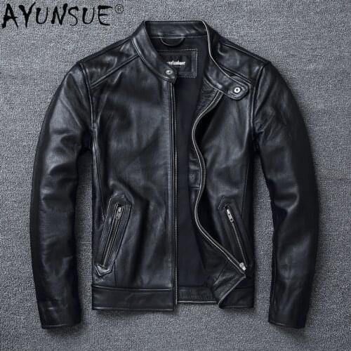 AYUNSUE Mens Clothing Genuine Cow Leather Jacket Men Motorcycle Mens Jackets Vintage Clothes Autumn Coat 5XL 6XL Veste LXR634