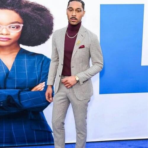 Black White Check Mens Suits 2 Pieces Groom Best Man Pants Suit Business Wedding Blazer Coat (Jacket+Pants)