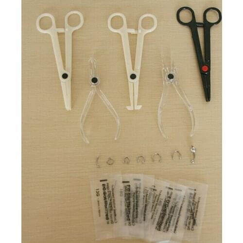 1pcs Disposable Body Piercing Kit Tools Pliers Forceps Needles Accessories Set with Eyebrow Labret Lip Nipple Nose Studs Rings