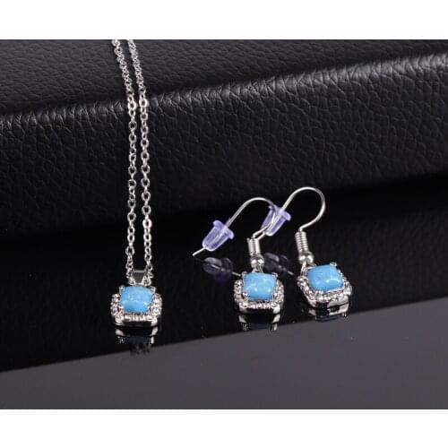 Classic Lady Square Design Necklace Earrings Jewelry Set Trendy Women Love Pendant Necklace For Girls Friend Best Gift