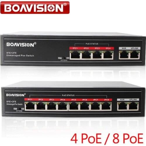 4 / 8 POE Ports Fast Ethenet 10/100Mbps 2 Up Link Ports 1Gbps IEEE802.3at/af PoE Switch Adapter Max 30W Support POE IP Camera