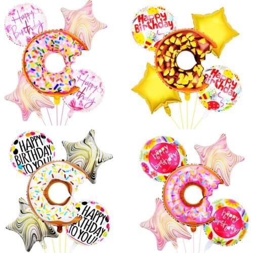 Donut Birthday Ball Five-piece Set Aluminum Film Balloon Party Decoration Five-pointed Star Set Balloon Birthday Decoration