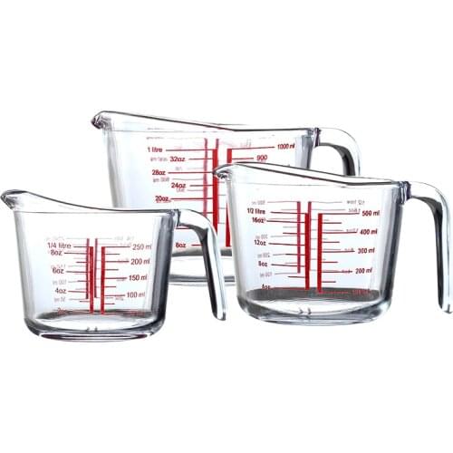 250ml 500ml 1000ml Tempered Transparent Glass Measuring Cup With Graduated Measuring Cup Graduated Cup Water cup Kitchen Baking
