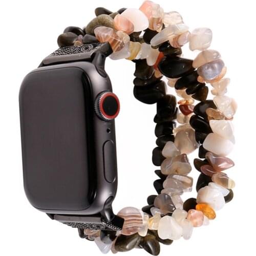 Handmade Beaded Natural Stone Strap for Apple Watch SE Band Series 6 5 4 3 2 Jewelry Elastic Bracelet for iWatch 40/44mm 38/42mm