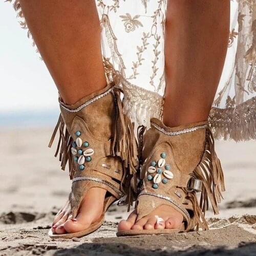 Women Fringe Flower Wedges Shoes 2020 Solid Flock Beach Casual Sandals Women Summer Flip Flop Sandals Zapatos De Mujer