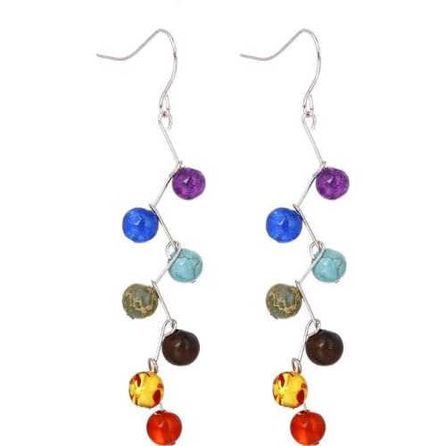 Girls natural stone 6mm beads Earrings seven chakra Earrings Studs European and American Jewelry