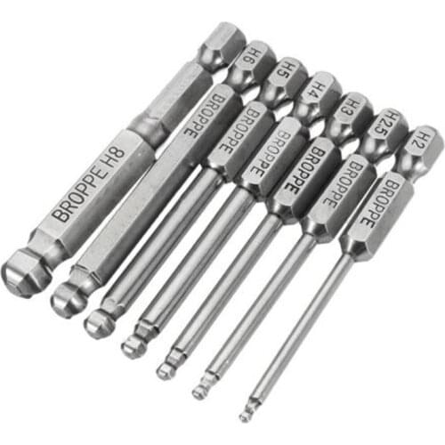 7pcs S2 Steel 65mm Hex Shank Magnetic Ball Head Screwdriver Bit 2/2.5/3/4/5/6mm