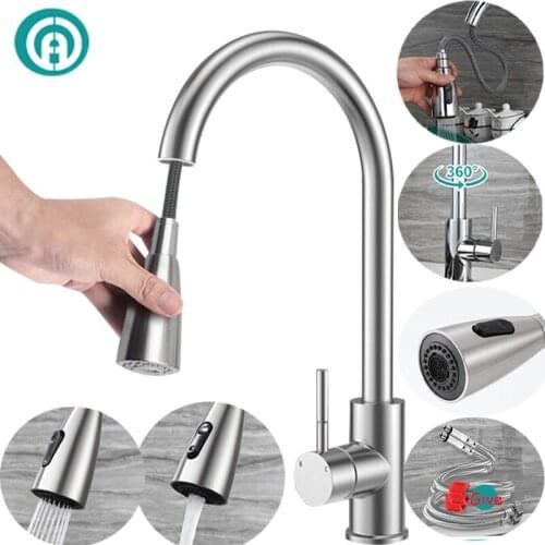 Sink Faucet 304 Stainless Steel Pull-Out 360-Degree Rotating Kitchen Faucet Dual-Mode Cold And Hot Alternate Faucet Swirl Spraye