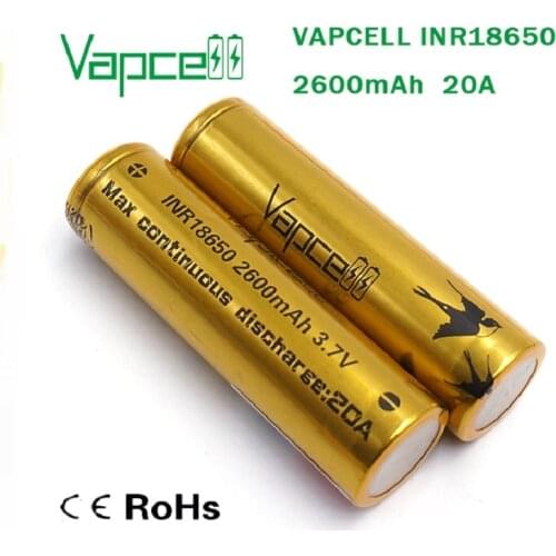 Vapcell 18650 2600mAh 20A anti-interference 3.7V rechargeable Li-Ion battery for Flashlight batteries