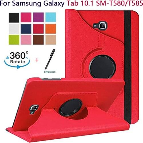 360 Rotation Litchi pattern PU Leather Tablet Case for Samsung Galaxy Tab A 10.1 SM-T580 SM-585 Stand Cover Shell+Free stylus