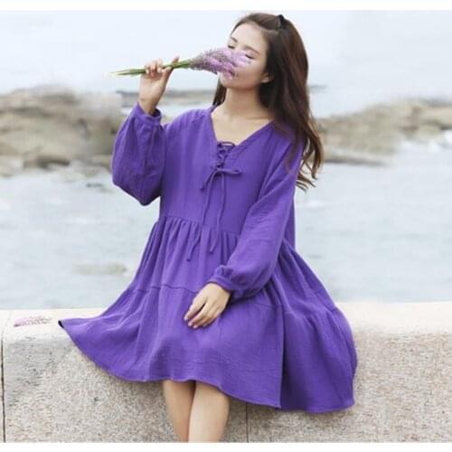 XS-5XL/6XL Plus Size Women Cotton Linen Long Sleeve Dress,Big Size Spring Dress Solid Candy Color Pretty Dress Vestidos Black