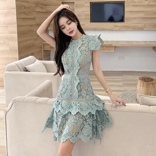 Party Dresses Women Evening Embroidery Lace Solid Green Sleeveless Ruffle 2021 Summer Fashion Woman Dress Casual Mini Vestidos