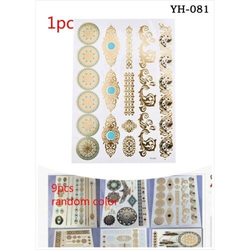 1/9pcs Hot Flash Metallic Waterproof Temporary Tattoo Gold Silver Tatoo Women Henna Flower Taty Design Tattoo Sticker