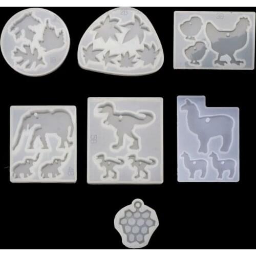 1PC Cute Animals Shaped Pendant Mold Dinosaur Alpaca Grape Epoxy Resin Jewerly Necklace Keychain Making Tools