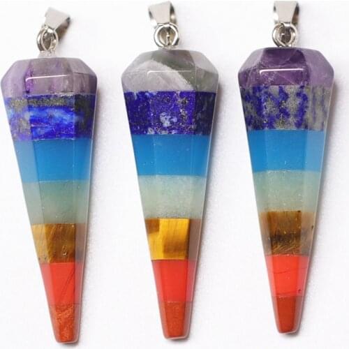 1pc Natural Pyramid 7 Chakra Pendant Gem Rainbow Level Healing Pendulum Gives Women 7 Chakra Crystal Pendulum Of Reiki Energ