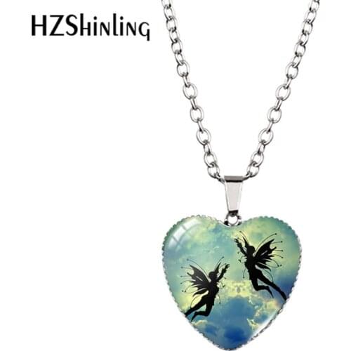 2021 New Night Fairy Pendant Necklace Fairies Girl Glass Dome Photo Handmade Jewelry Heart Pendants Gift