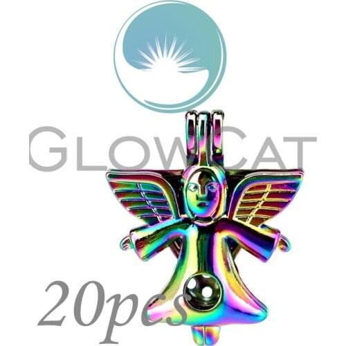 20x CC802 Rainbow Colors Fairy Girl Stone Beads Cage Jewelry Making Essential Oil Diffuser Pearl Cage Locket Pendant