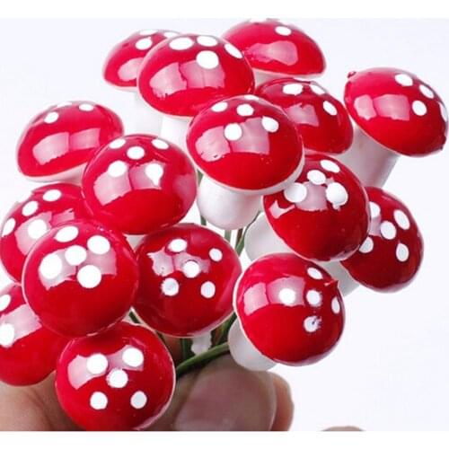 50 /100 Pcs Mini Red Mushroom Garden Dotted Small Potted Diy Toy House Landscape Bonsai Plant Diy Dollhouse Garden Decoration