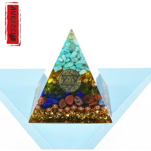 Turquoise Orgonite Pyramid Crystal Energy Reiki Chakra Yoga Orgone Desktop Ornaments For Peridot Resin Handicraft Decoration