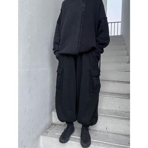 Autumn/winter new ladies super loose large pocket wide leg trousers solid color overalls fashion knickerbockers