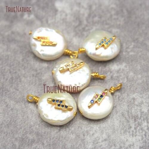 CZ Pave Gold Lightning Round Freshwater Pearl Pendant 12x18mm PM27283