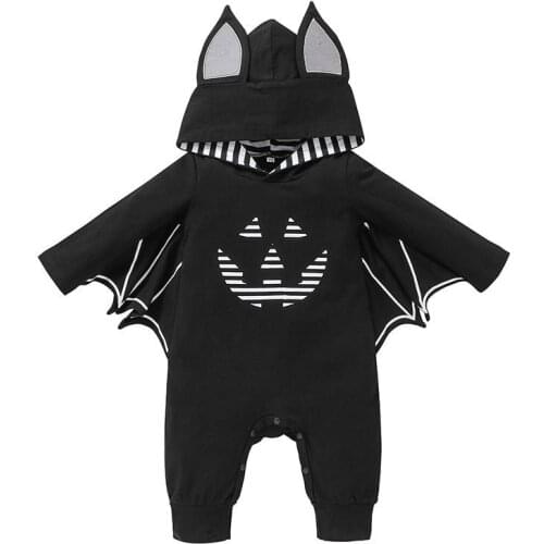 2021 Newborn Infant Baby Boys Girls Halloween Costume Hooded Cartoon Bat Shape Long Sleeve Romper Babys Jumpsuit 0-12M
