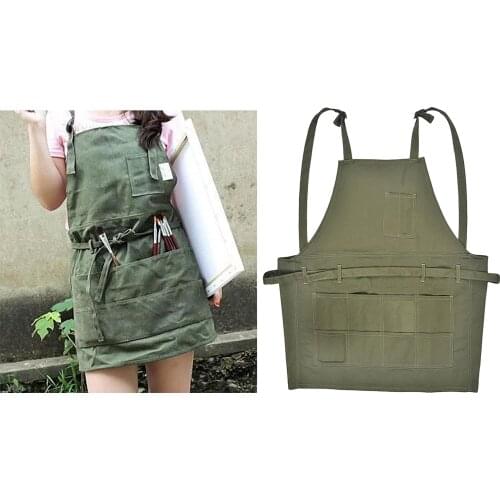 Canvas Bib Apron with Strap for Crafting Artist Teacher Chef Cook Painter