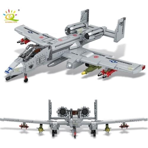 HUIQIBAO 1050PCS Military A-10 Thunderbolt Attack Fighter Model Building Block WW2 Air Force Soldier Weapon Bricks Toys Children