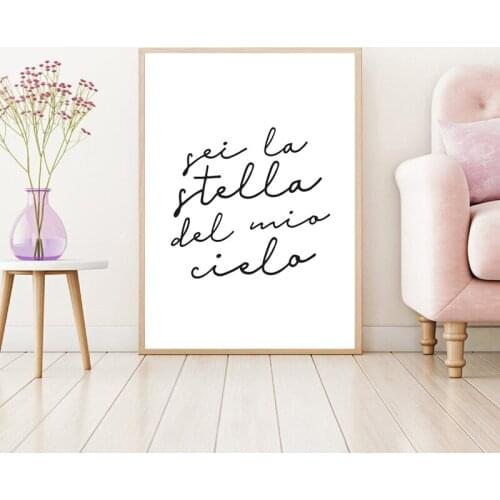 Italian Quote Canvas Print You Are The Star Of My Sky Romantic Calligraphy Art Poster Minimalist Painting Home Wall Art Decor