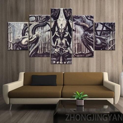 Canvas Painting Alien Art Promotion Baphomet 5 Pieces Wall Painting Modular Wallpapers Poster Print Home Decor Framework Artwork