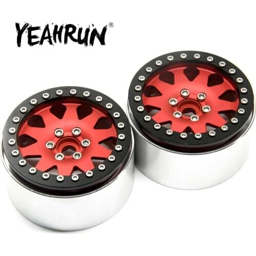 YEAHRUN Red Metal Alloy 35mm Width 2.2 inch Beadlock Wheel Rims Hubs for Axial Wraith 90018 1/10 RC Rock Crawler Car Parts