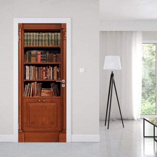 Creative 3D Door Sticker Classic Bookshelf Bookcase DIY Home Decor Decals Wallpaper Waterproof Mural For Bedroom Door Renovation