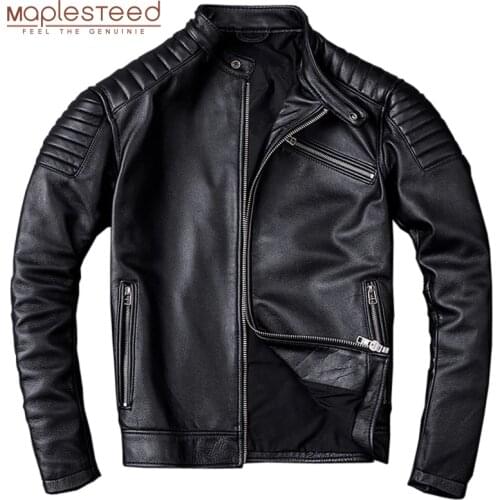 MAPLESTEED Vintage Leather Jacket Men Calf Skin Jackets Red Brown Black Moto Clothing Man Biker Coat Boy Leather Coat Slim M104