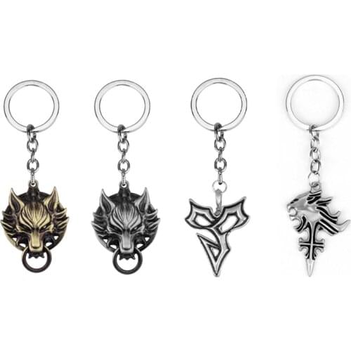 Hot Game Final Fantasy 7 Keychain Vintage Gothic Wolf Head Key Chain Holder Bronze Silver Color Animal Pendant Key Ring llaveros