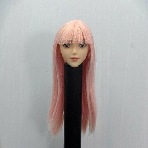1/6 Scale Pink Planted Hair Anime Beautiful Girl Head Sculpture Fit For 12" Female Action Figure Body