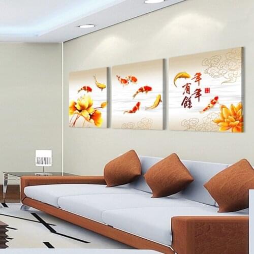 Modular Canvas Print Pictures Wall Art Frame 3 Pieces Animal Red Koi Fishs Painting Chinese Calligraphy Poster Lobby Home Decor