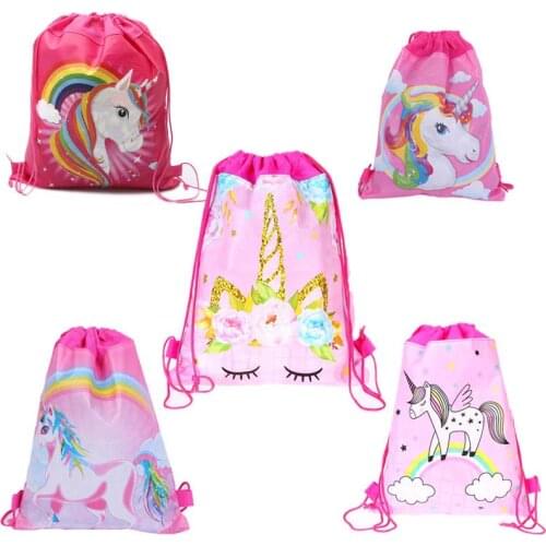 Cartoon Unicorn Drawstring Bags for Girls Travel Storage Package School Backpacks Children Kids Birthday Party Favors Bag