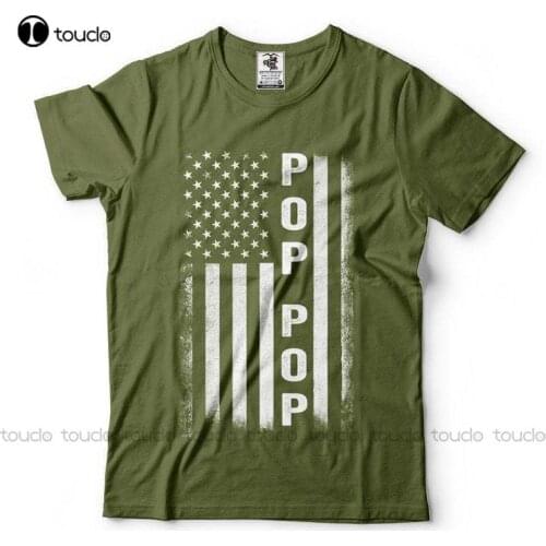 Pop Pop Flag Mens T-Shirt Papa Grandpa Dad Daddy Poppop Pop-Pop Usa American Flag Fathers Day Mens Tee Shirt Cotton Tee Shirt
