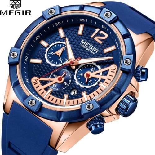 Mens Watches MEGIR Top Luxury Brand Men Military Sports Watch Waterproof Silicone Strap With Chronograph Quartz Men Wrist Watch