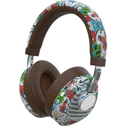 Headphones Graffiti Sports Noise Radio Headset 3.5mm/Bluetooth TF Card Headset Wireless Stereo Black and White