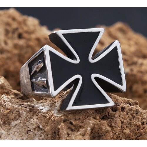German Army Retro Stainless Steel Iron Cross Ring Punk Hip Hop Amulet Biker Mens Ring Jewelry Gift Wholesale Size 7-13