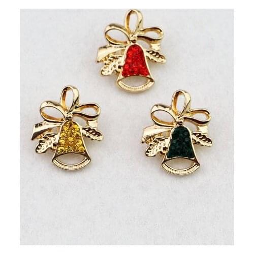 Wholesale 3colors New Rhinestone Christmas Bell Snaps Buttons Gold Diy Snap 18mm Metal Button Charm Jewelry Free ship
