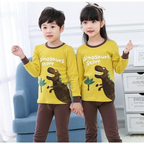 Autumn Cotton Girls Sleepwear Toddler Kids Pajamas Sets Children Jammies Dinosaur Boys Pajamas Long Sleeve Tops+Pants 2pcs Pjs
