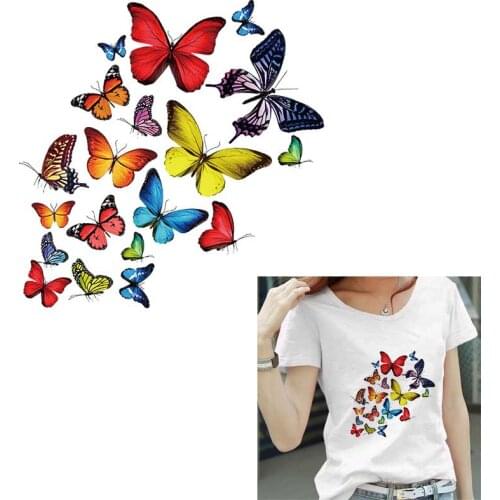 Iron-on Transfer For Clothing Heat-Transfer Vinyl Colorful Butterfly For t-Shirt Accessories Decor Use Washable Cloring Stickers