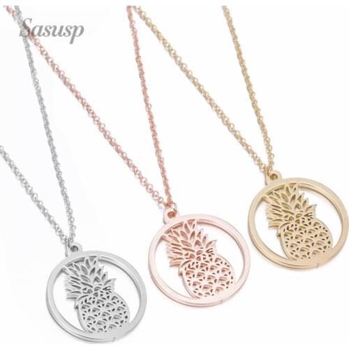 Sasusp Stainless Steel Pineapple Pendant Necklace Chain Bohemia Choker Necklace Women Gold Jewelry 2020