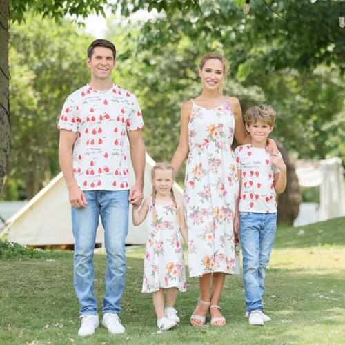 Family Matching Clothes Summer Mommy & Me Matching Floral Dress Dad Son PrintingT-shirt Men Women Boy Girl Baby Summer Clothes