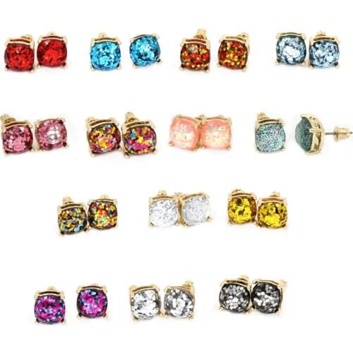 NEW Shinny Square Glitter Stud Earrings Rainbow Various Color Cute Stud Earrings for Women