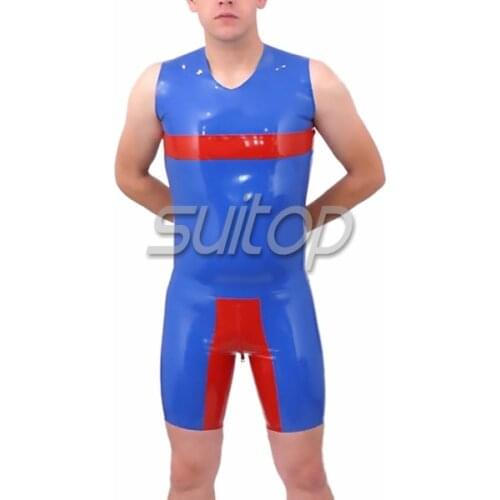 Suitop heavy rubber suit 2 way zip catsuit blure color for men
